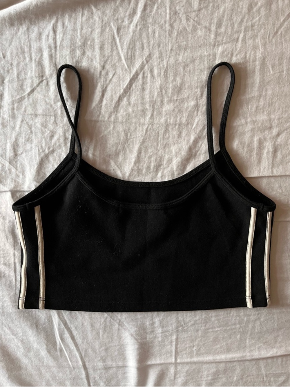 OAK + FORT Black Tank Top with Cream Side Stripes